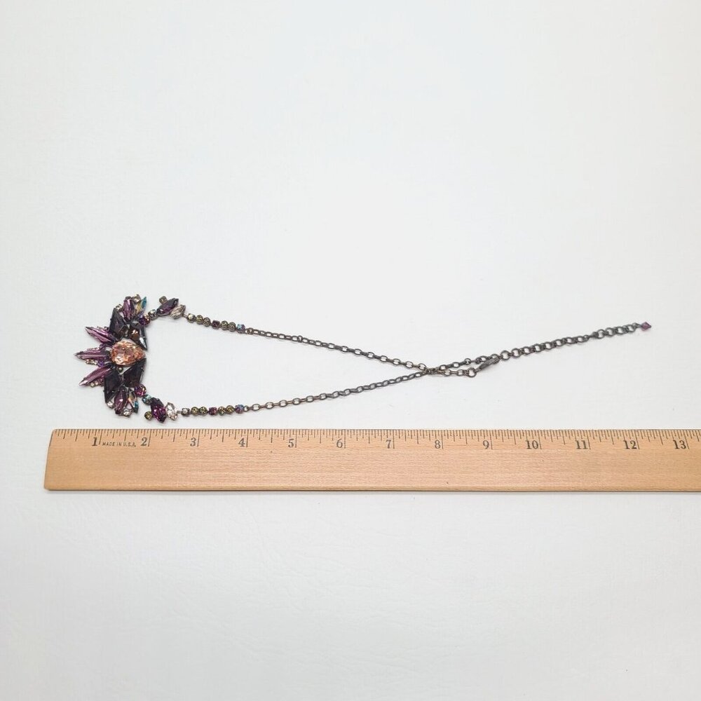 Sorrelli Bronze Necklace Spiky Purple Orange Rhinestone Statement Bib Retro - Picture 8 of 8